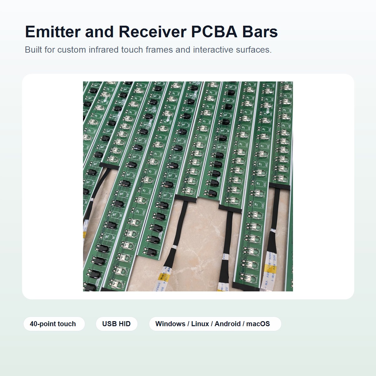 Infrared touch PCBA emitter and receiver closeup