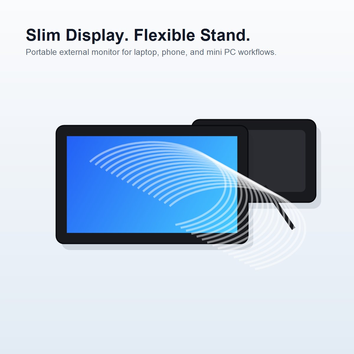 Portable monitor slim body and stand view