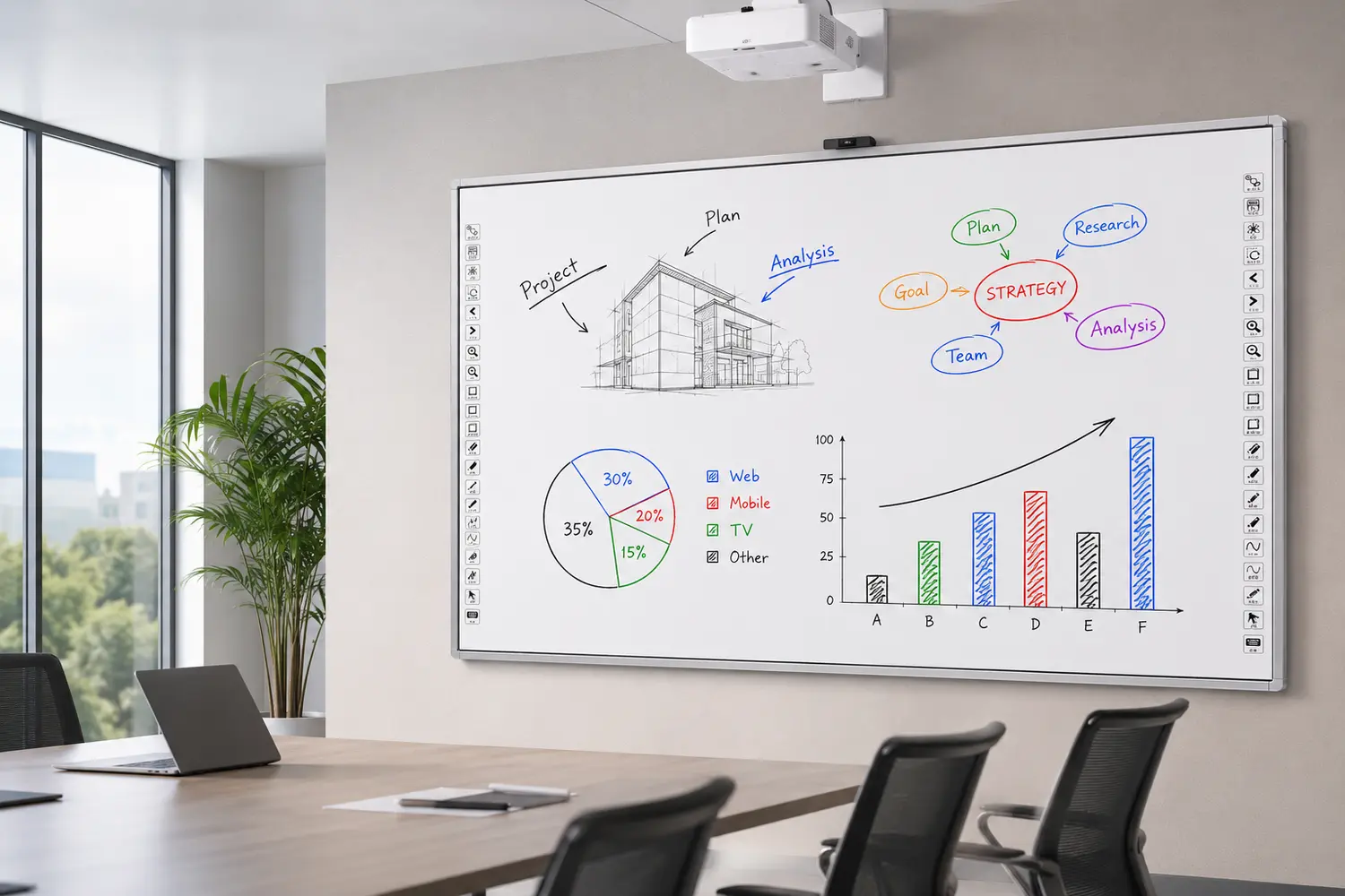 Infrared interactive whiteboard for classroom and conference room