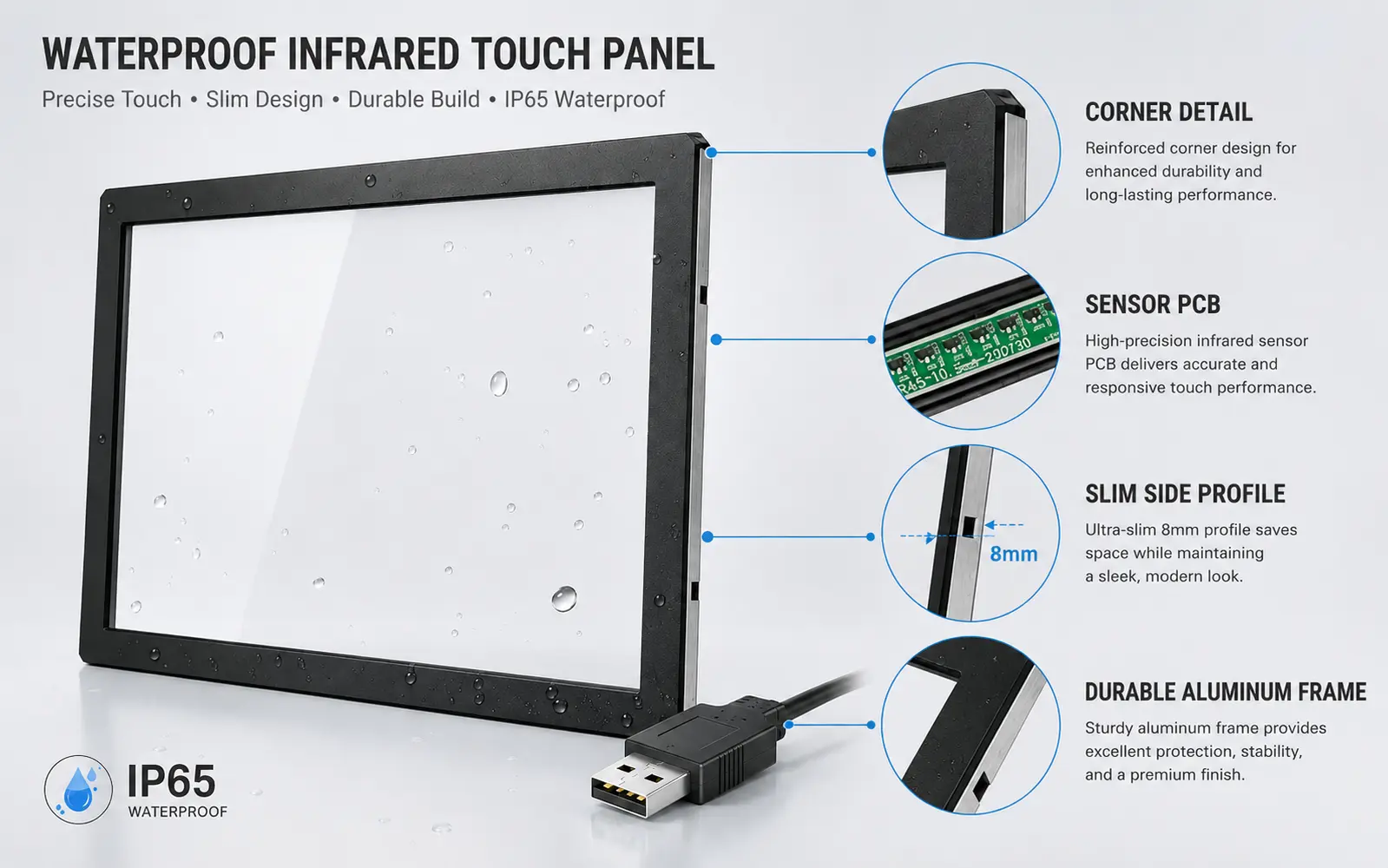 Waterproof infrared touch panel installation detail