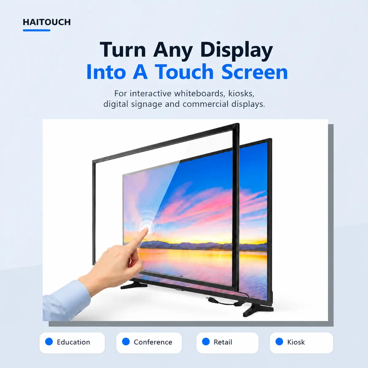IR touch frame converting a display into a touch screen