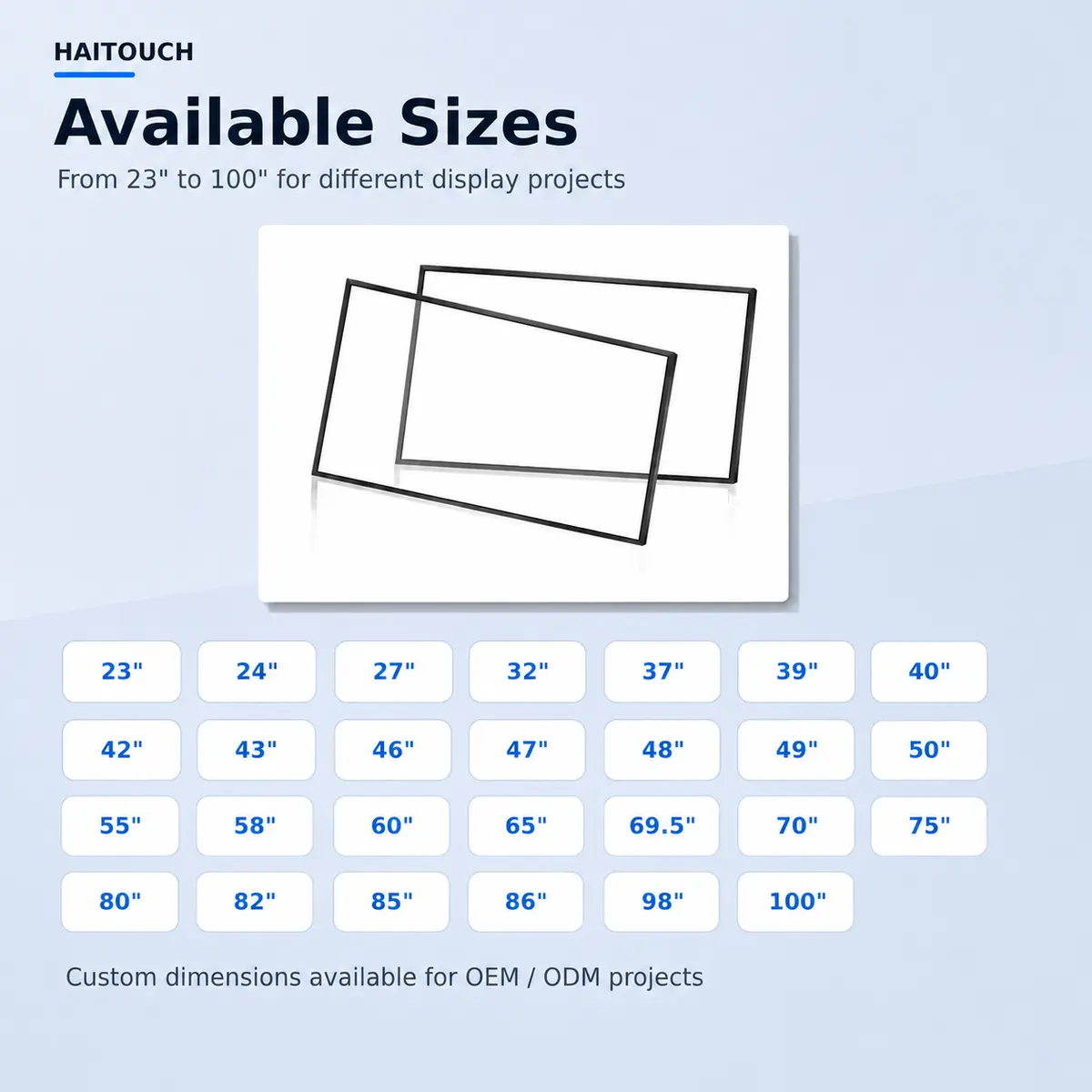 IR touch frame standard and custom size range